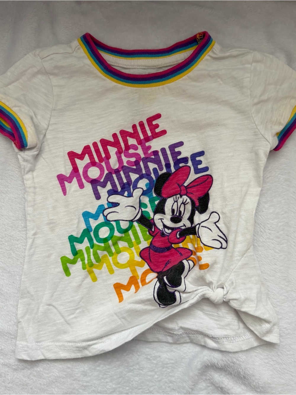 Disney White Minnie Mouse Rainbow-Trim Short Sleeve Tee